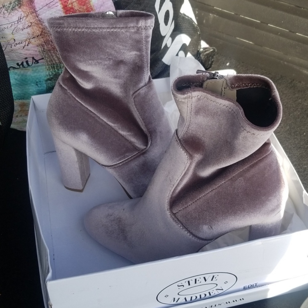Steve Madden Grey Velvet Booties
